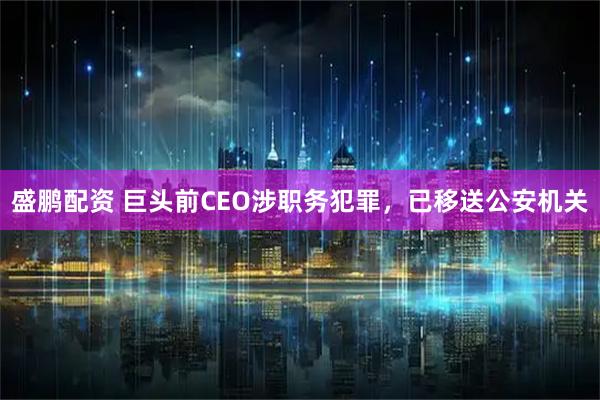 盛鹏配资 巨头前CEO涉职务犯罪,已移送公安机关