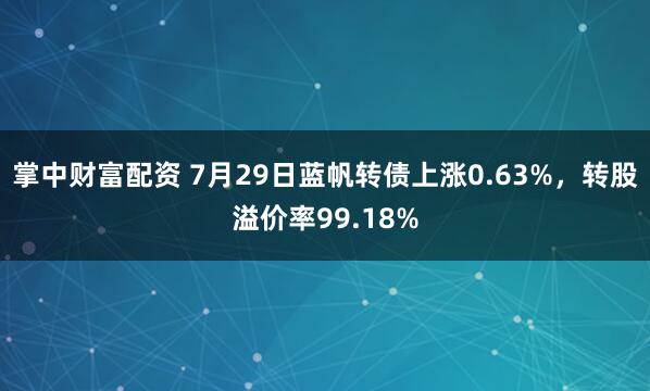 掌中财富配资 7月29日蓝帆转债上涨0.63%，转股溢价率99.18%