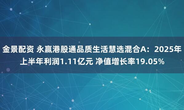 金景配资 永赢港股通品质生活慧选混合A：2025年上半年利润1.11亿元 净值增长率19.05%